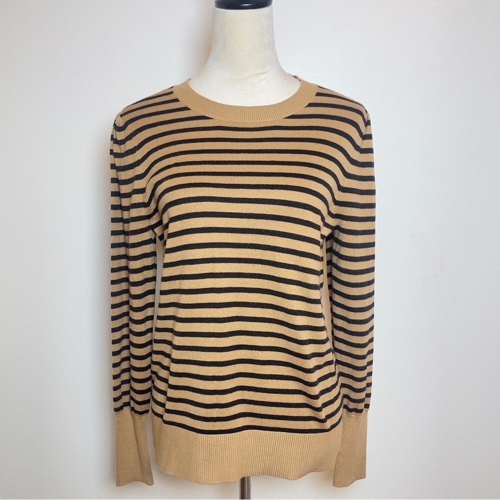 LOFT Tan and Black Classic Striped Sweater Women’s Medium